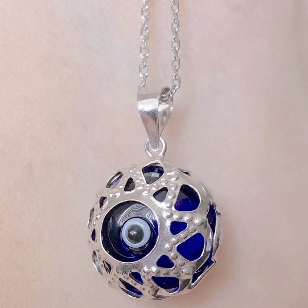🧿925 Silver necklace glass blue evileye bead